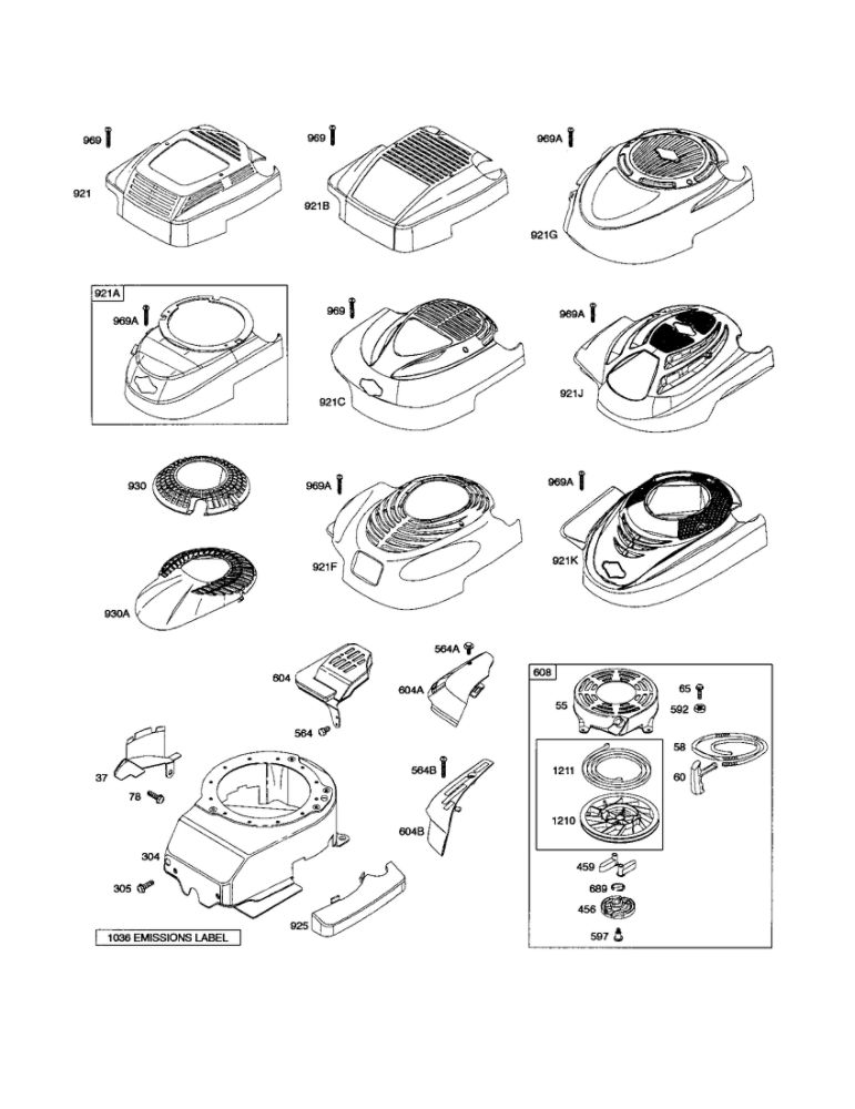 Blower Housing / Starter Rewind Diagram and Parts List for 122K00 0006-3113 Briggs and Stratton Engine